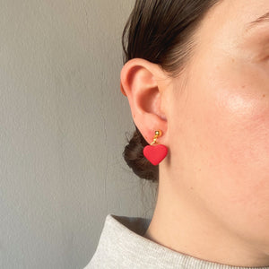 Small Red Heart Gold Dangle Earrings - Katrilee