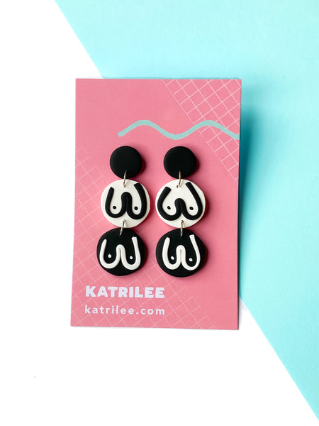 The Mammarlee Boob Large Dangle Earrings - Black and White - Katrilee