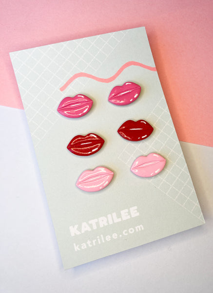Valentines Pink/ Red Lip Ombré Stud Earrings - Katrilee