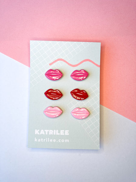 Valentines Pink/ Red Lip Ombré Stud Earrings - Katrilee