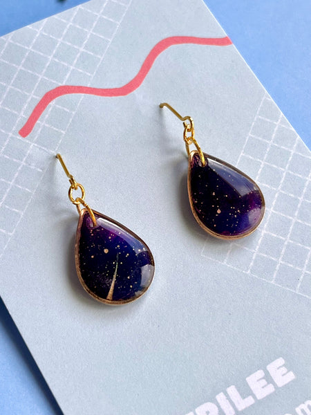 Night Sky Gold Plated Polymer Clay Dangle Earrings