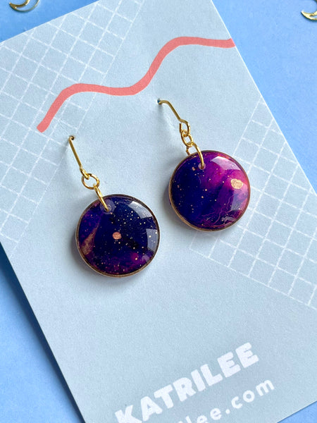 Night Sky Gold Plated Polymer Clay Dangle Earrings