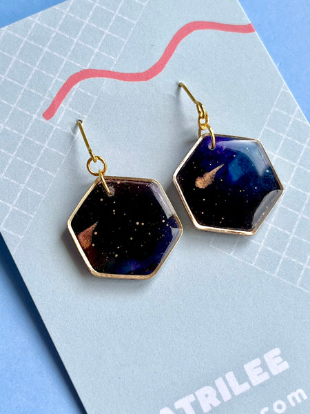 Night Sky Gold Plated Polymer Clay Dangle Earrings