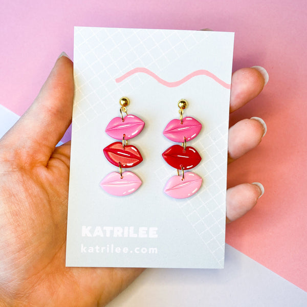 Valentines Pink/ Red Lip Ombré Dangle Earrings - Katrilee