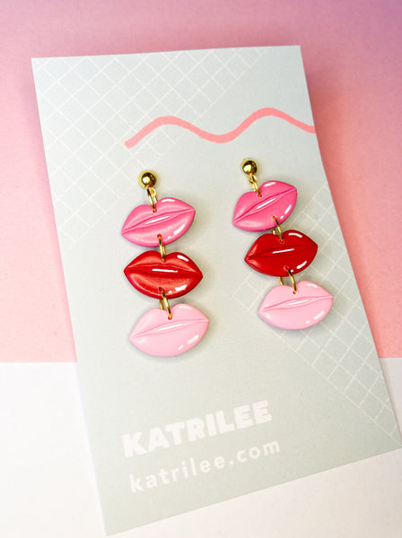 Valentines Pink/ Red Lip Ombré Dangle Earrings - Katrilee