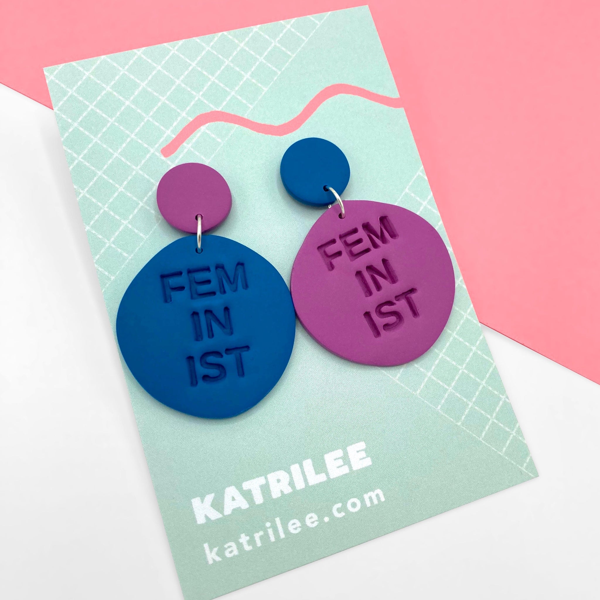 The Feminlee Feminist Dangle Earrings - Purple/ Blue Combi - Katrilee