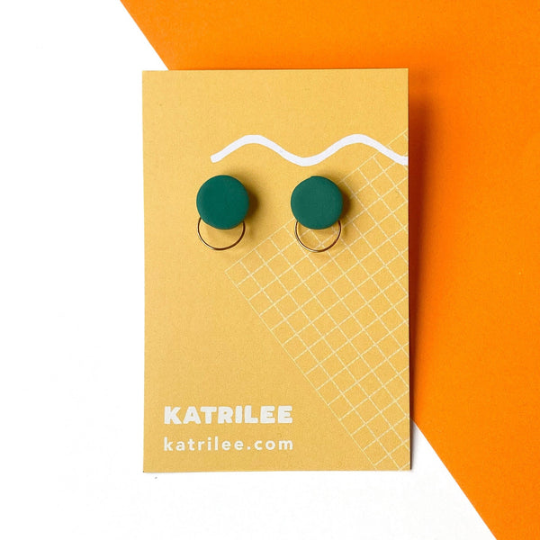 Forest Green Stud Earrings - Copper Hoops - Katrilee