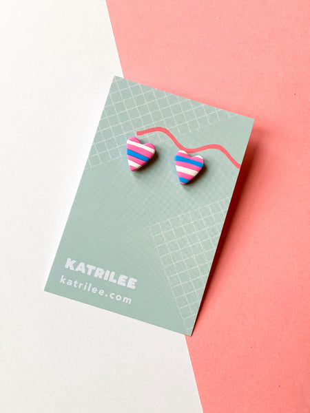 The Trans Rainbow Flag Stud Earrings - Heart and Circle - Katrilee