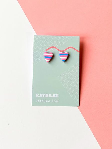 The Trans Rainbow Flag Stud Earrings - Heart and Circle - Katrilee