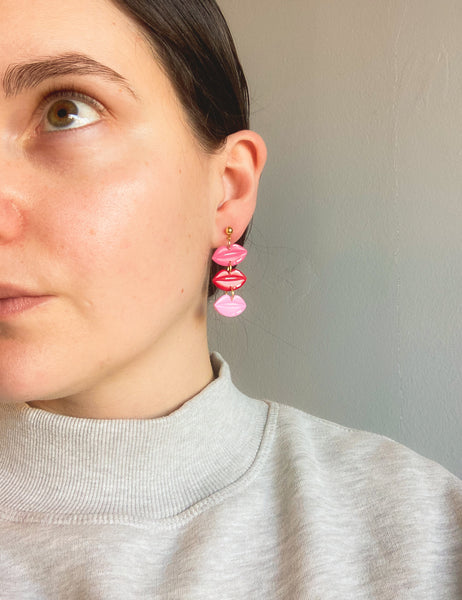 Valentines Pink/ Red Lip Ombré Dangle Earrings - Katrilee