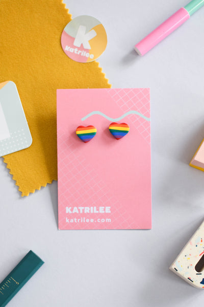 The Rainbowlee Rainbow Stud Earrings - Heart and Circle - Katrilee