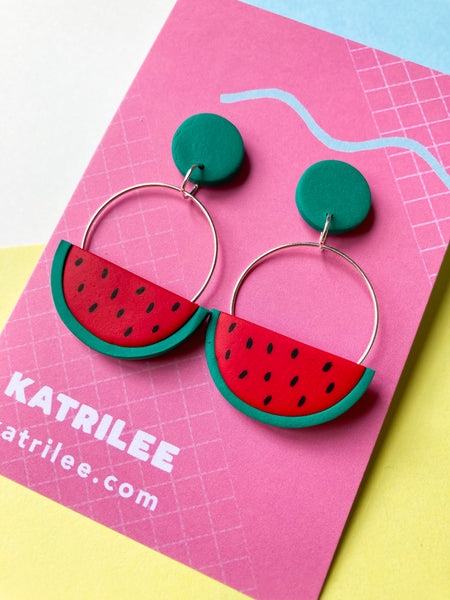 The Sweetlee Watermelon Hoop Dangle Earrings - Katrilee