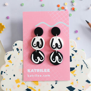 The Mammarlee Boob Large Dangle Earrings - Black and White - Katrilee