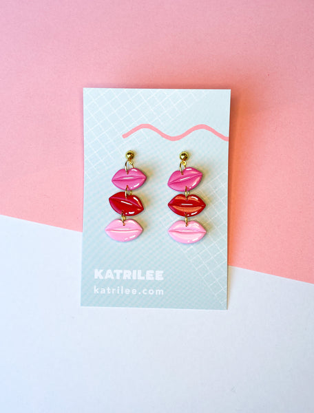 Valentines Pink/ Red Lip Ombré Dangle Earrings - Katrilee